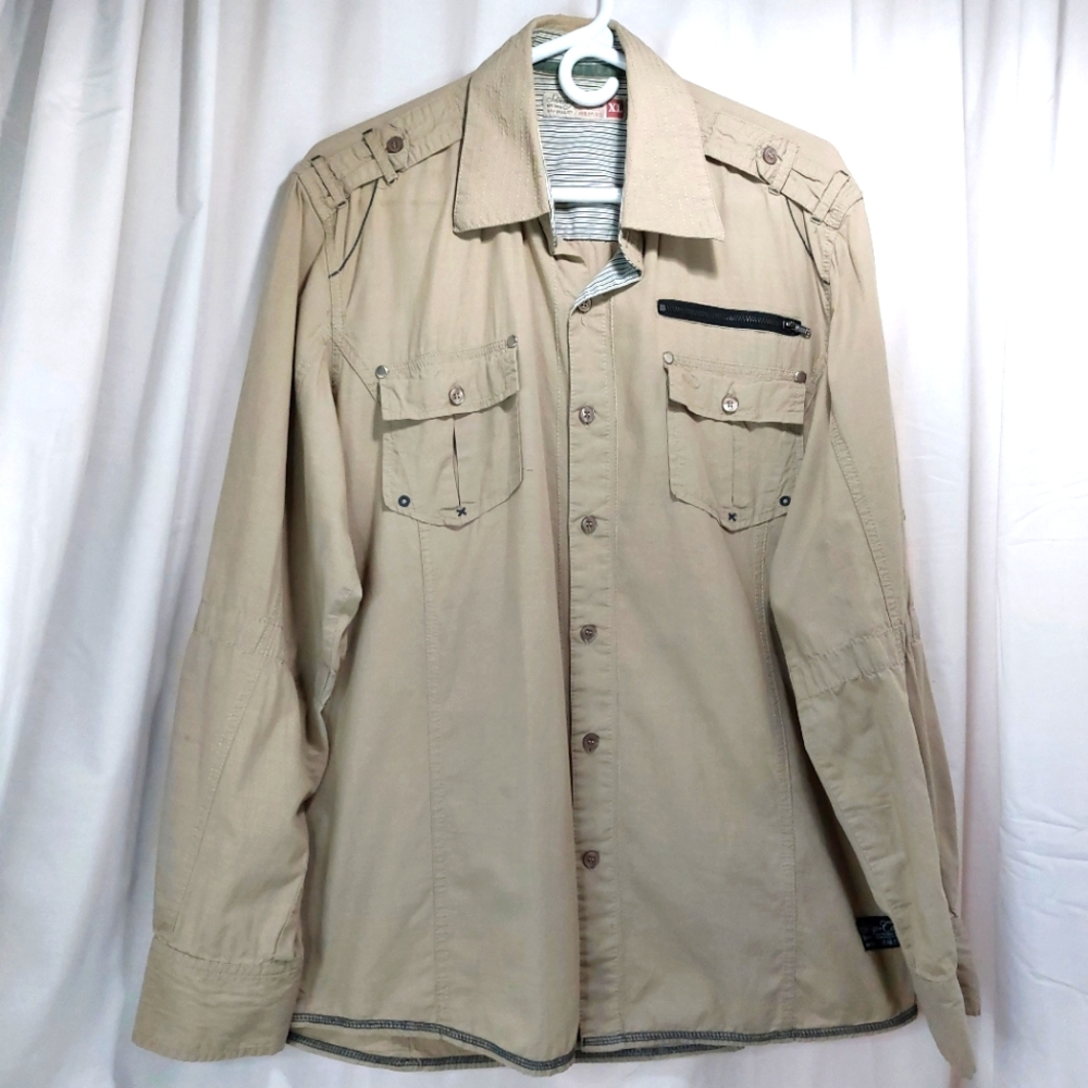 Sovereign Code Mens Long Sleeve Button Down Shirt Tan Khaki‎  Size XL